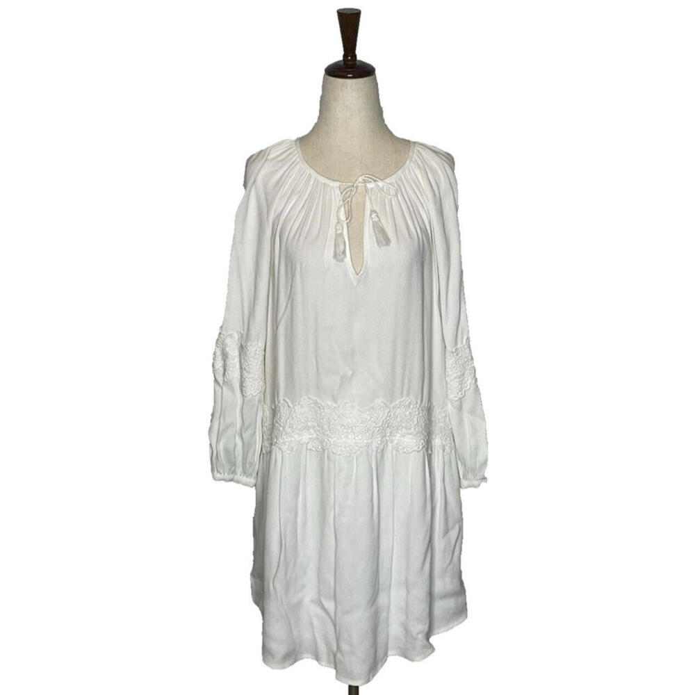 Joie White Pauletta Dress XS Gauze Festival Wear Flowy Lined Long Sleeve Tassel - Picture 2 of 9
